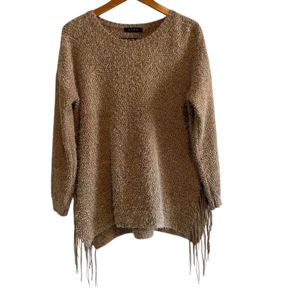 ezra Sweaters - Ezra Brown Fringe Sweater Women's Size Medium Oversize